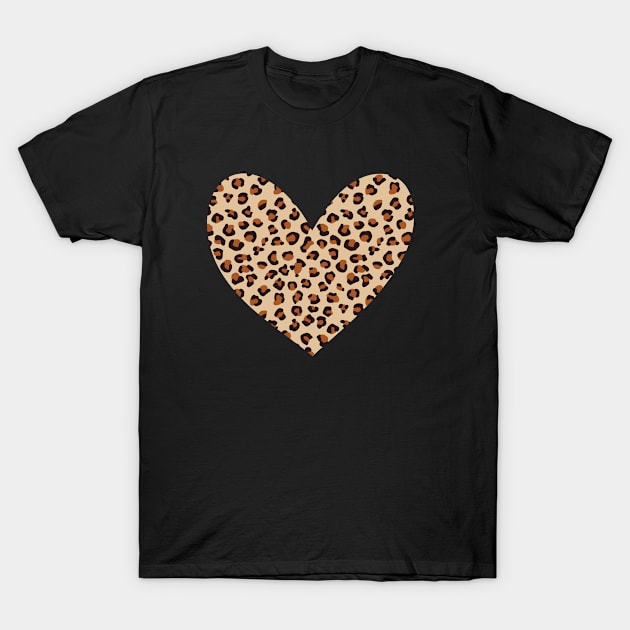 Leopard Print Heart / Cheetah Pattern Valentine's Gift T-Shirt by PerttyShirty